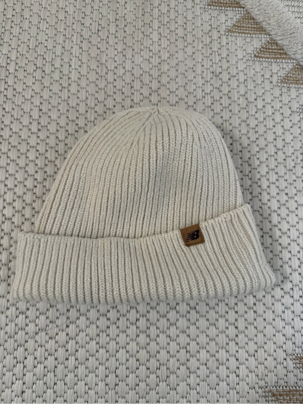 New Balance Cream Ribbed Knit Beanie kids